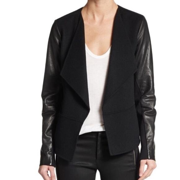 Vince Premium Lamb Skin Genuine Leather & Wool Black Jacket Small Retail $695 - Picture 1 of 9